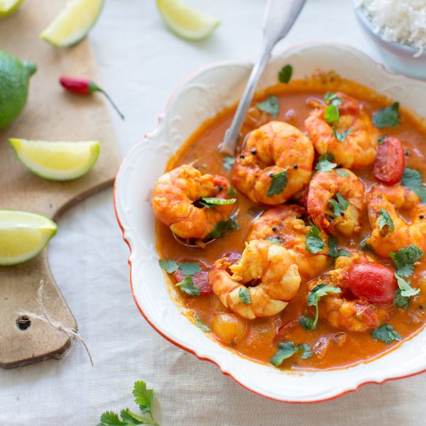 Krewetki pochodzące z Zatoki Biskajskiej w sosie truflowym